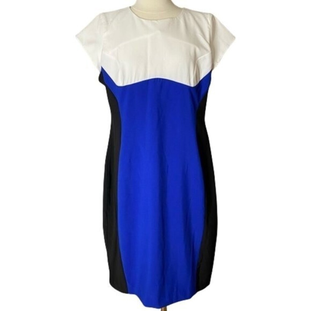 Pierri Color Block Cap Sleeve Stylish  Dress Blue and White Size 12